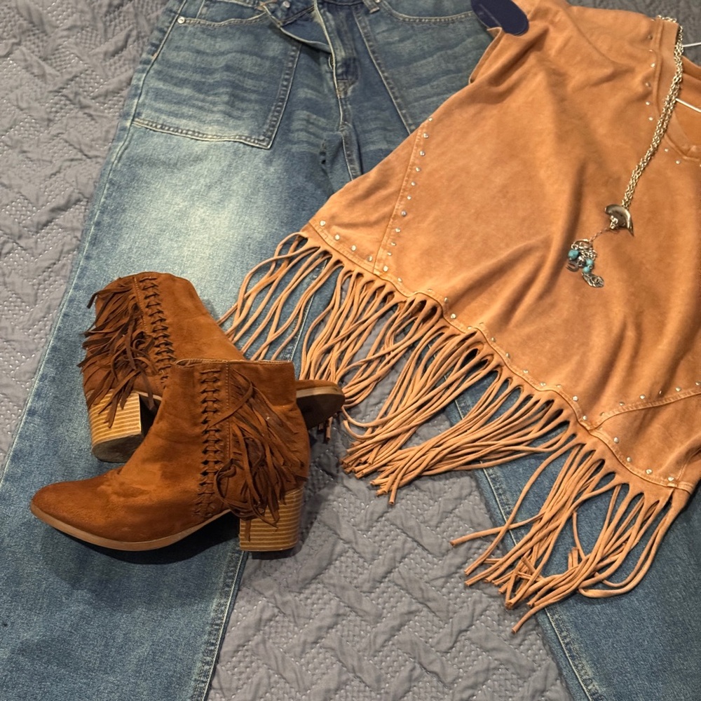 Brown Fringe Ankle Boots